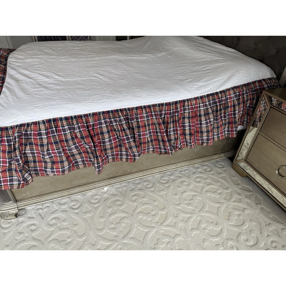 Ralph Lauren Red Navy Plaid Bed Skirt